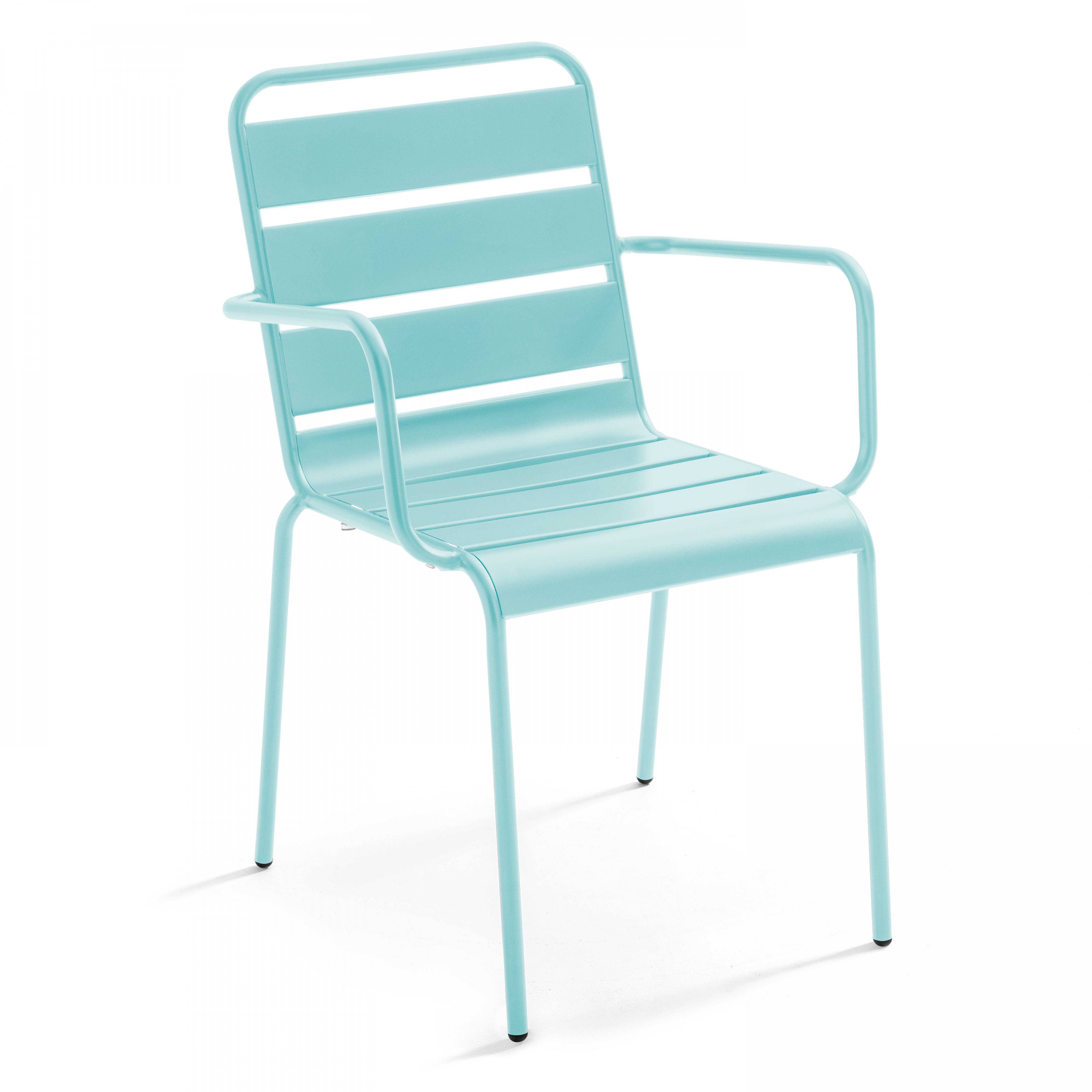 Oviala - Ensemble table de jardin et 8 fauteuils en métal turquoise et gris Palavas - Oviala - Imagen 6