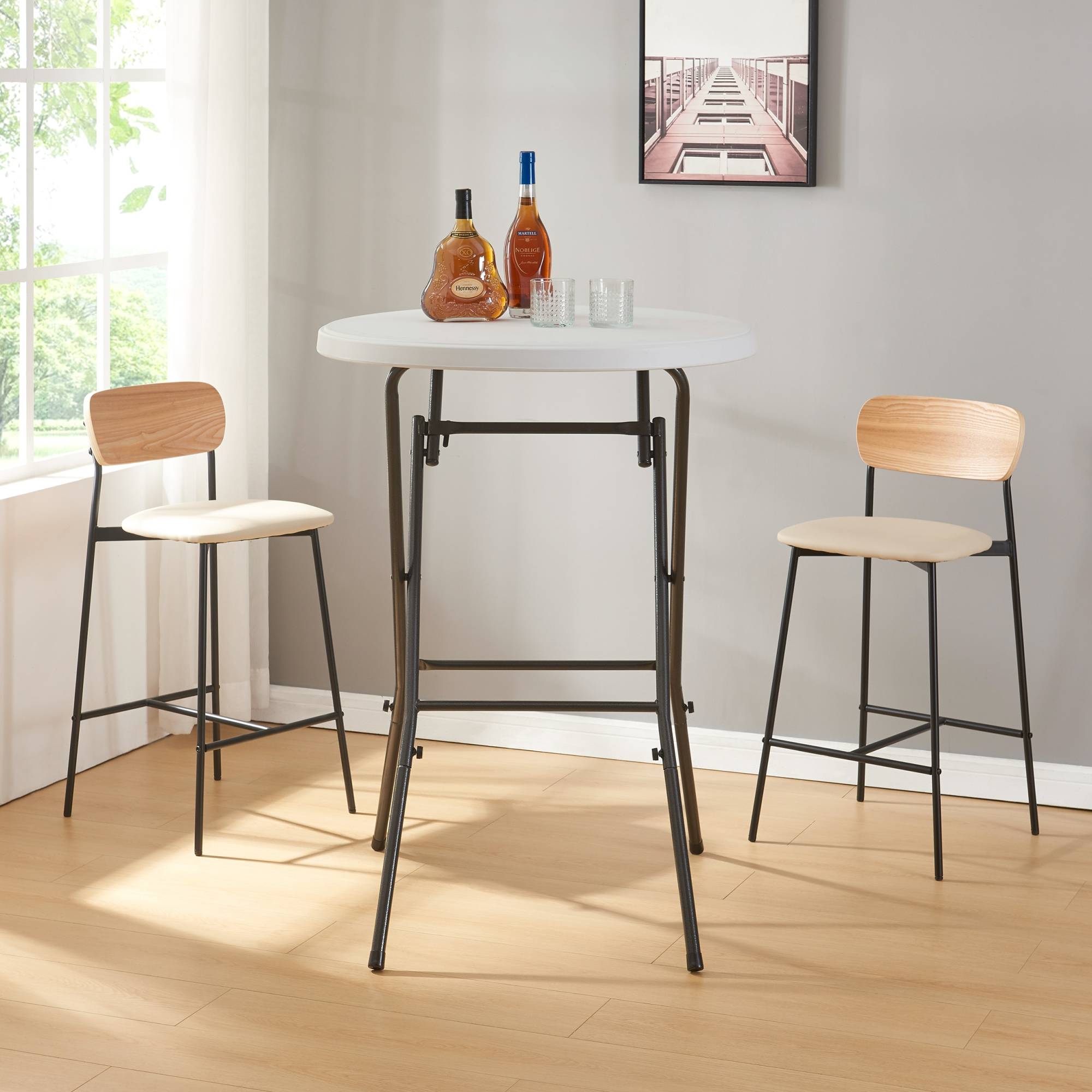 Table haute pliante Ljusnarsberg avec plateau rond 80 x 110 cm blanc [en.casa] - Imagen 3