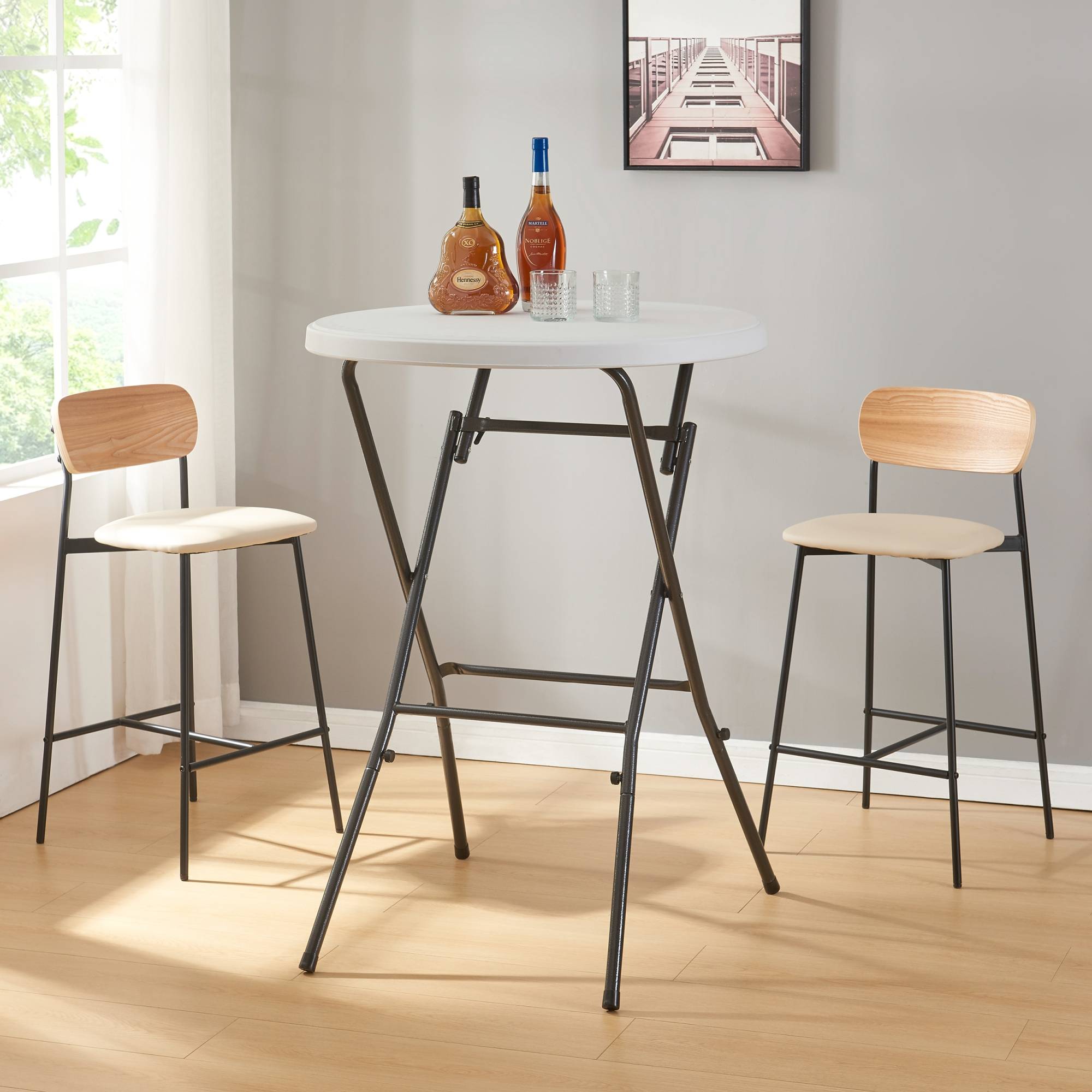 Table haute pliante Ljusnarsberg avec plateau rond 80 x 110 cm blanc [en.casa] - Imagen 2