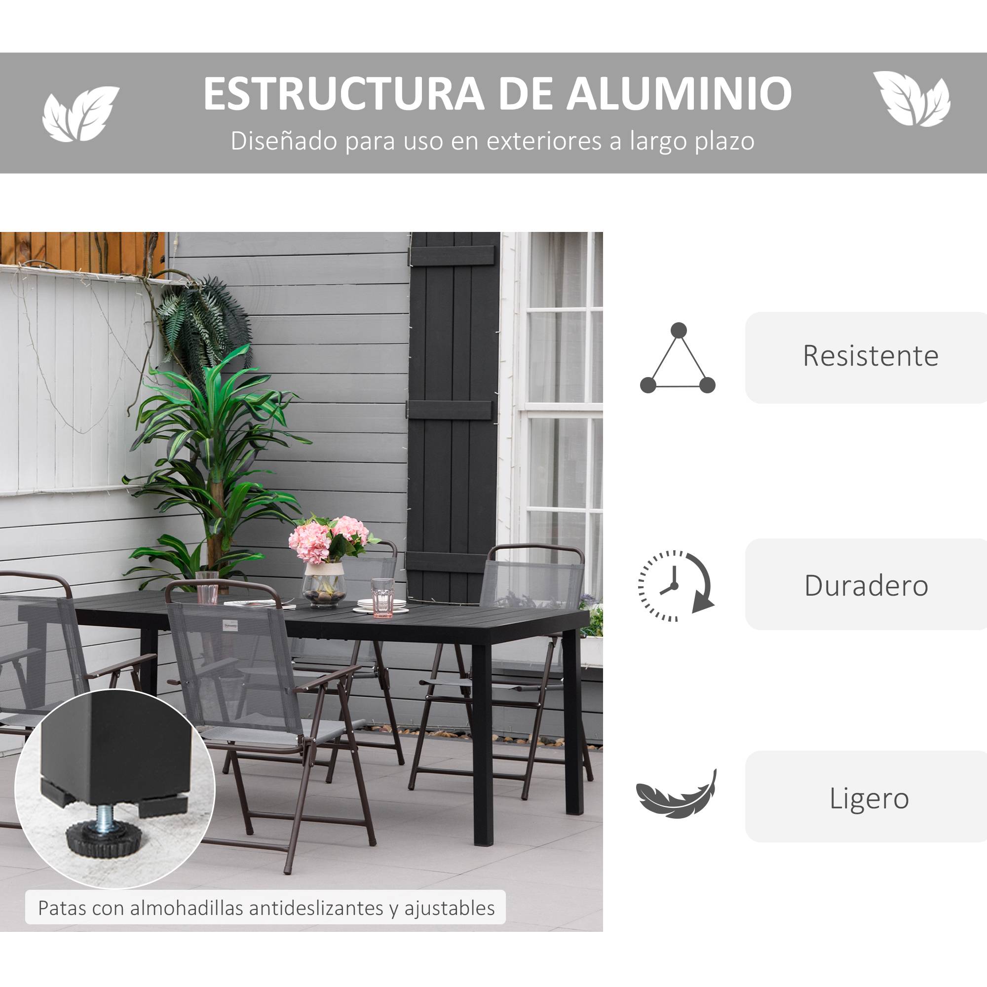Table de terrasse aluminium composite extérieur grand format 8 places 190x90cm noir - ComfortXL Outdoor Living - Image 7