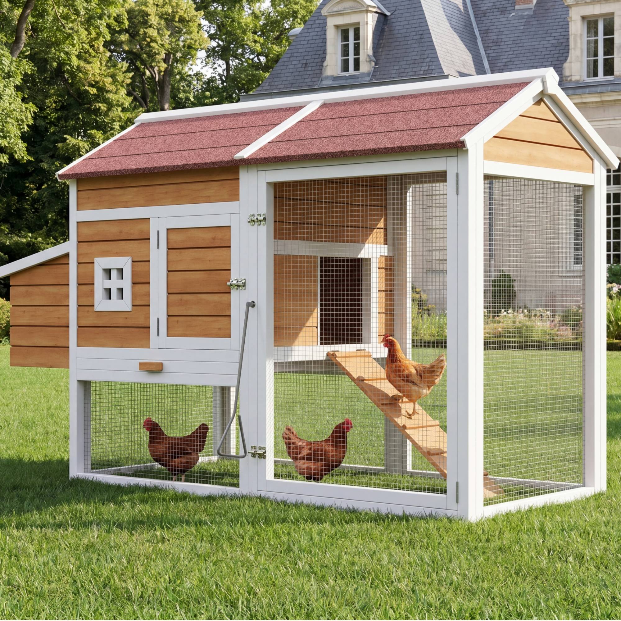 ComfortXL - Poulailler bois de sapin pour 6 poules avec pondoir et enclos 185x91x115cm bois naturel - ComfortXL Outdoor Living