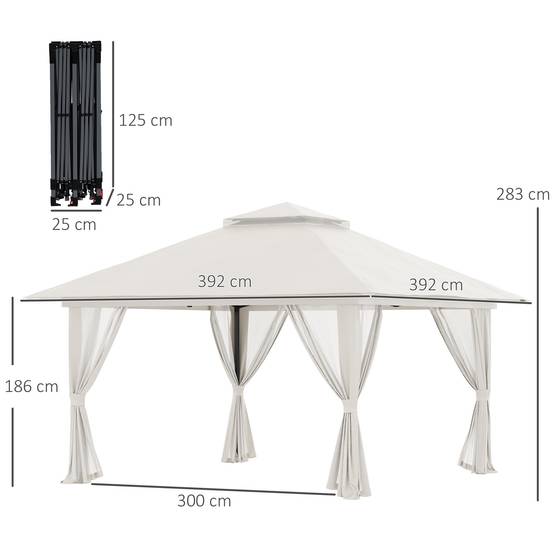 Tonnelle pliante métal et polyester blanc crème 392 x 392 x 283 cm - PANGIVO - Image 5