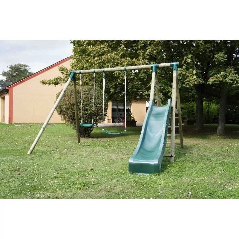 Chalet & Jardin - Portique bois avec balançoire, vis-à-vis et toboggan - COMANCHE - 330 x 260 x 230 cm - Image 3