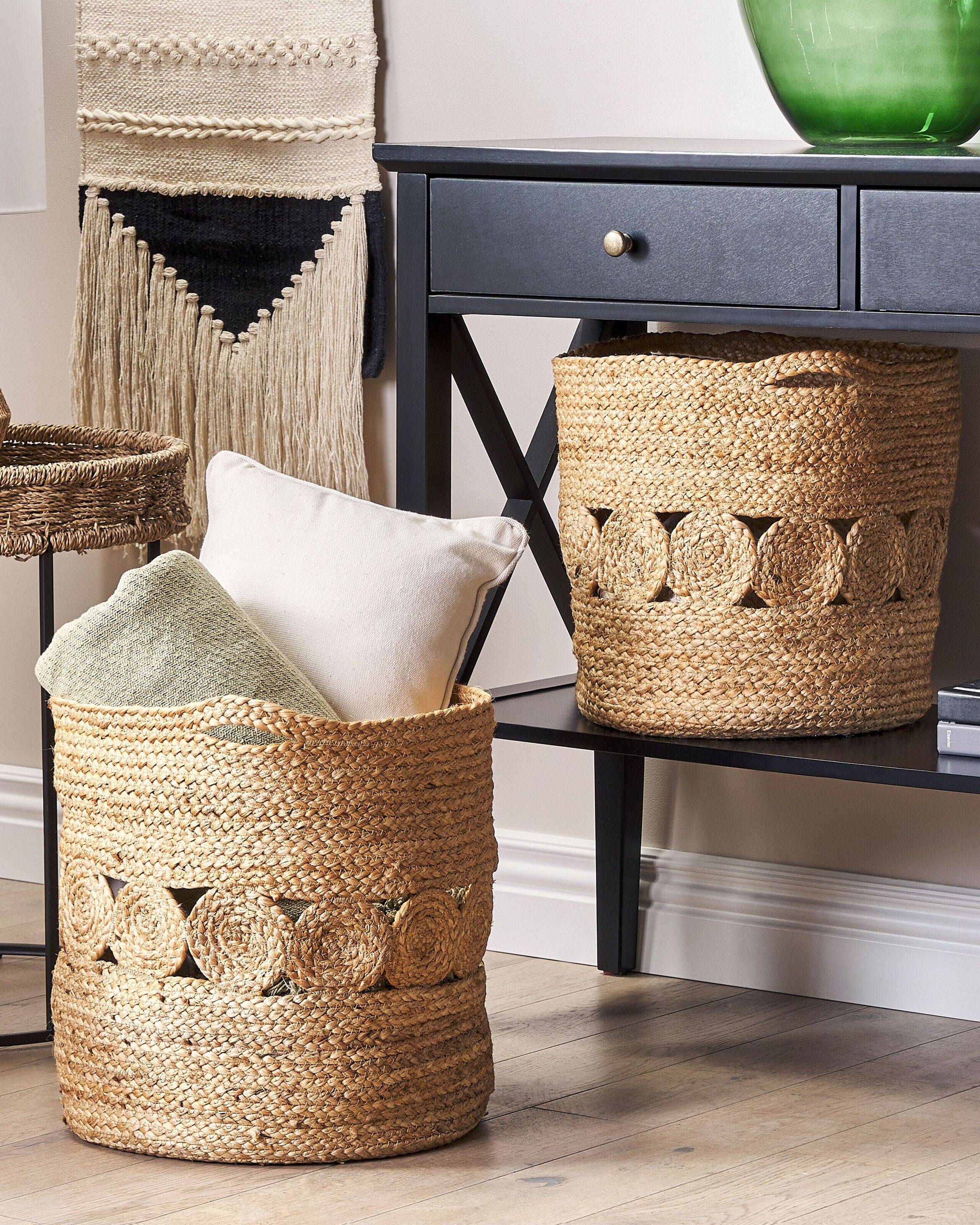 Beliani - Paniers Naturel en Jute Rond 34/37 cm Corbeille à Linge Tressée Rangement pour Intérieur Minimaliste Boîte Lot de 2 - Imagen 2
