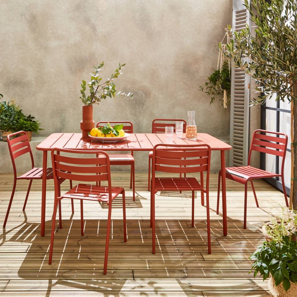 sweeek - Table de jardin métal + 6 assises terracotta Amélia | sweeek - Image 1