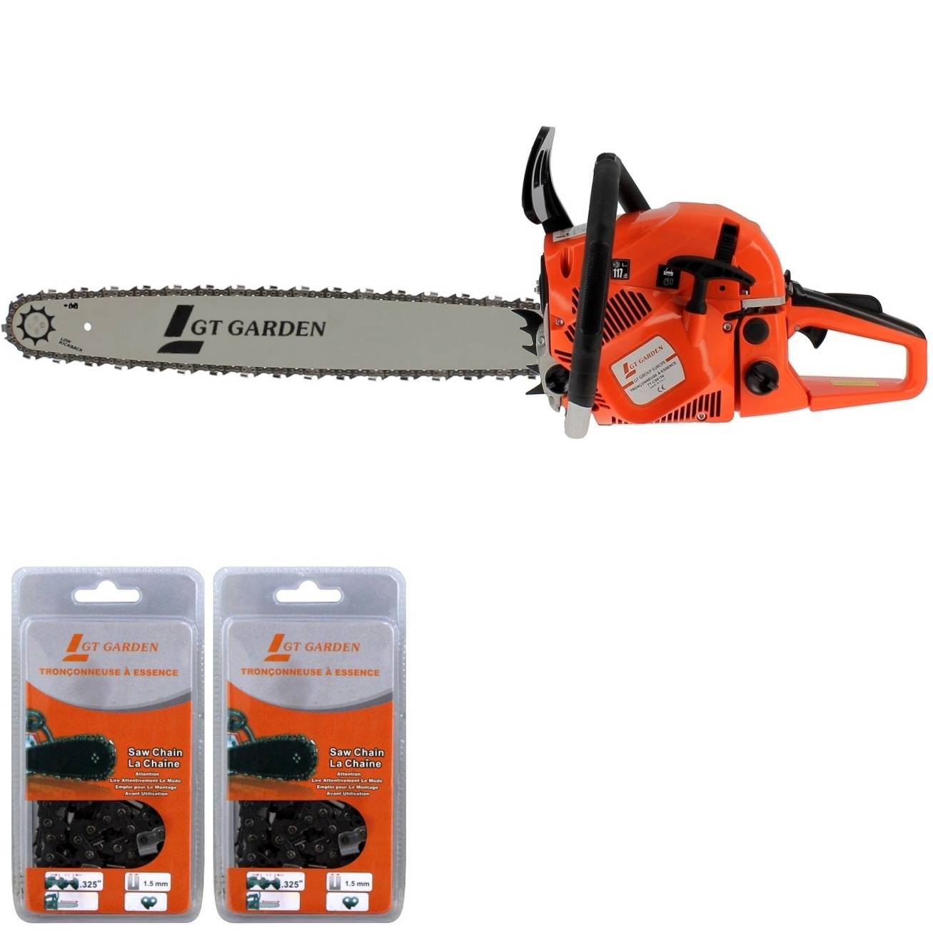 Gt Garden - Tronçonneuse thermique 62 cm3, 3.5 CV, guide 55 cm, 2 chaînes - GT GARDEN - Imagen 1