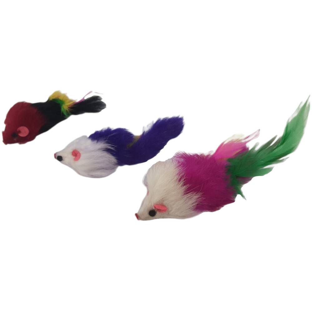 animallparadise - 3 souris à plume  jouet pour chat multi couleur - Imagen 7