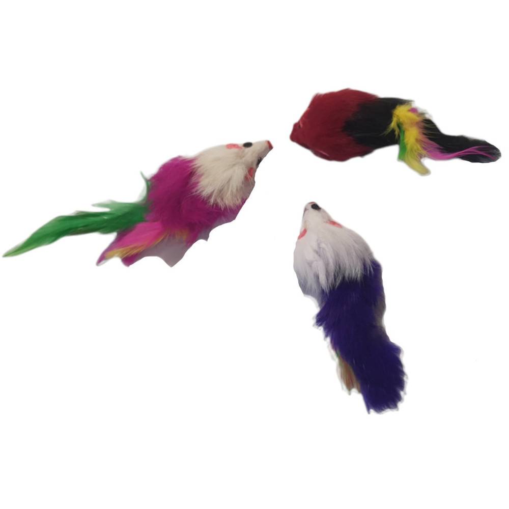 animallparadise - 3 souris à plume  jouet pour chat multi couleur - Imagen 6