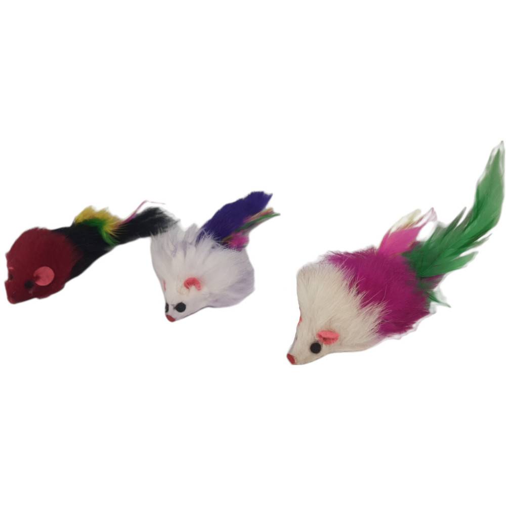 animallparadise - 3 souris à plume  jouet pour chat multi couleur - Imagen 5