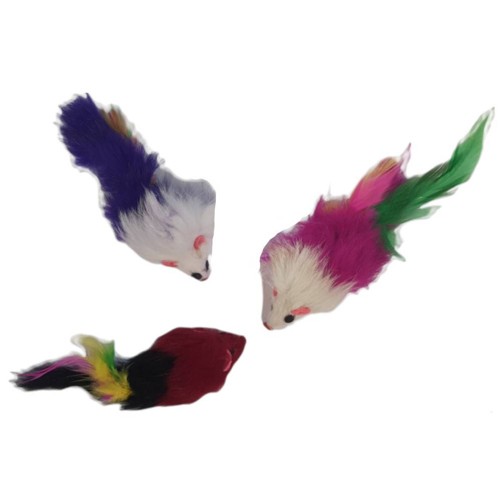 animallparadise - 3 souris à plume  jouet pour chat multi couleur - Imagen 1