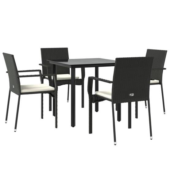 Salon de Jardin 4 Personnes Résine Tressée Table Carrée Verre Noir et Crème – ComfortXL Outdoor Living - Image 3
