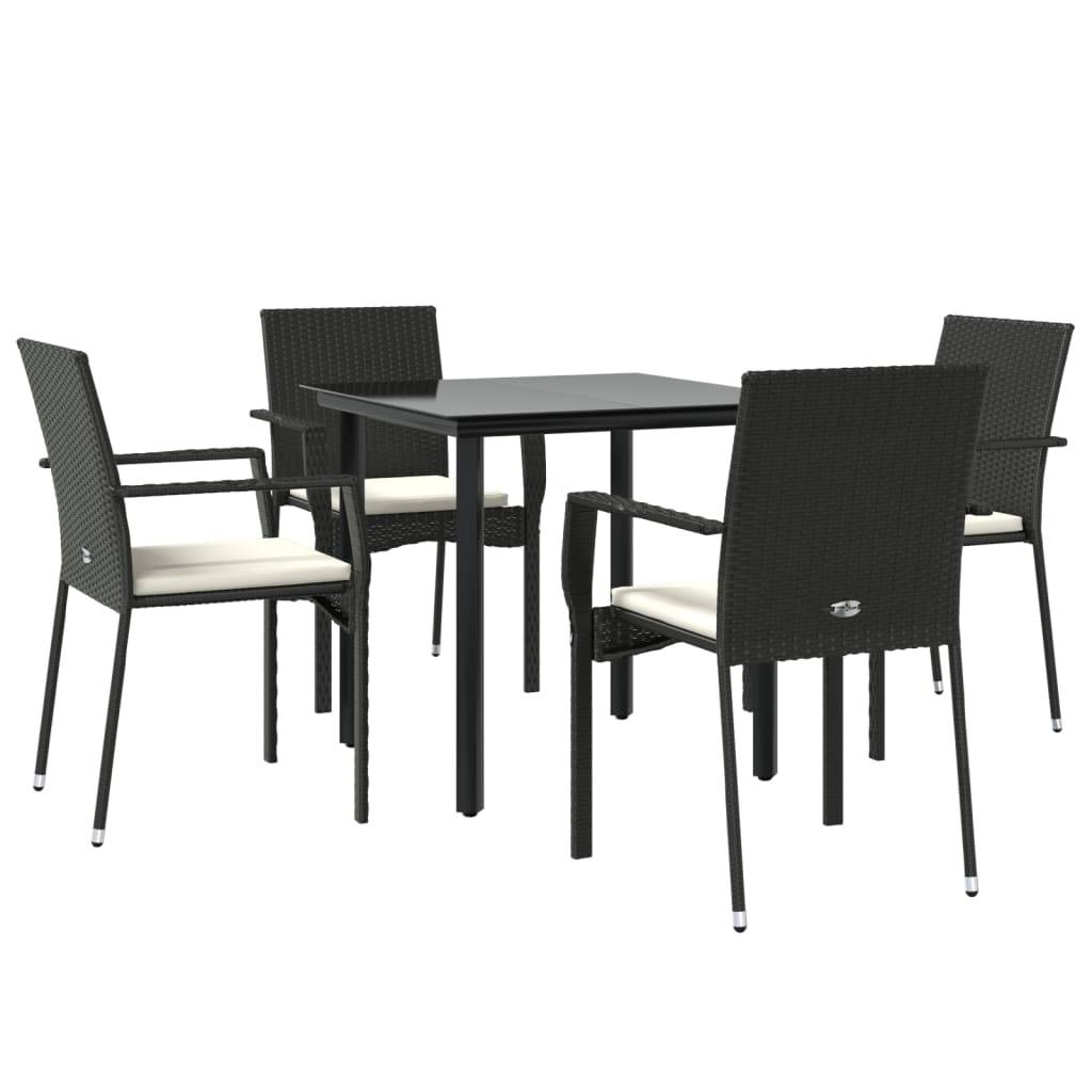 Salon de Jardin 4 Personnes Résine Tressée Table Carrée Verre Noir et Crème – ComfortXL Outdoor Living - Image 3