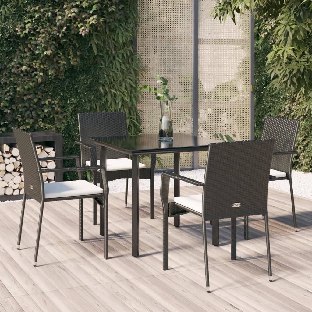 Salon de Jardin 4 Personnes Résine Tressée Table Carrée Verre Noir et Crème – ComfortXL Outdoor Living - Image 1