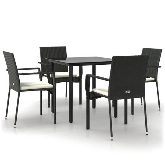 Salon de Jardin 4 Personnes Résine Tressée Table Carrée Verre Noir et Crème – ComfortXL Outdoor Living - Image 2