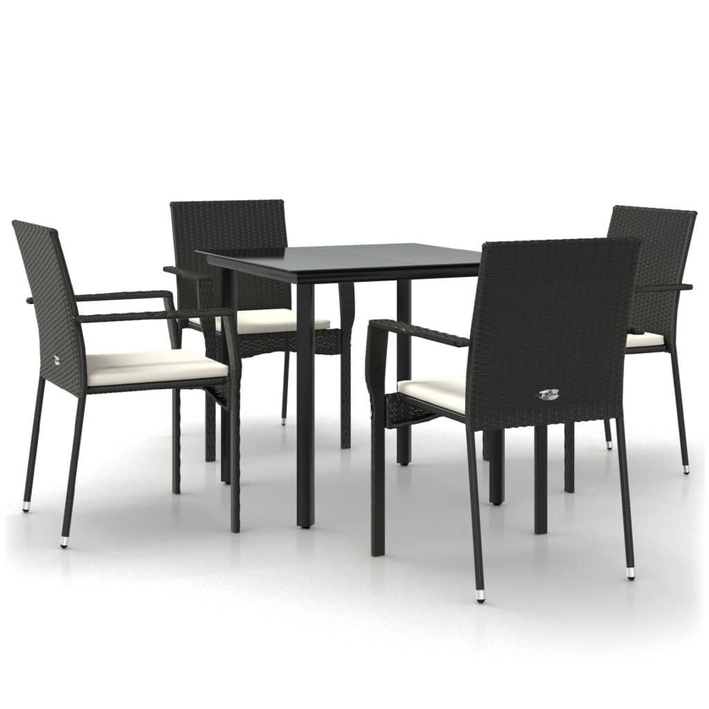 Salon de Jardin 4 Personnes Résine Tressée Table Carrée Verre Noir et Crème – ComfortXL Outdoor Living - Image 2