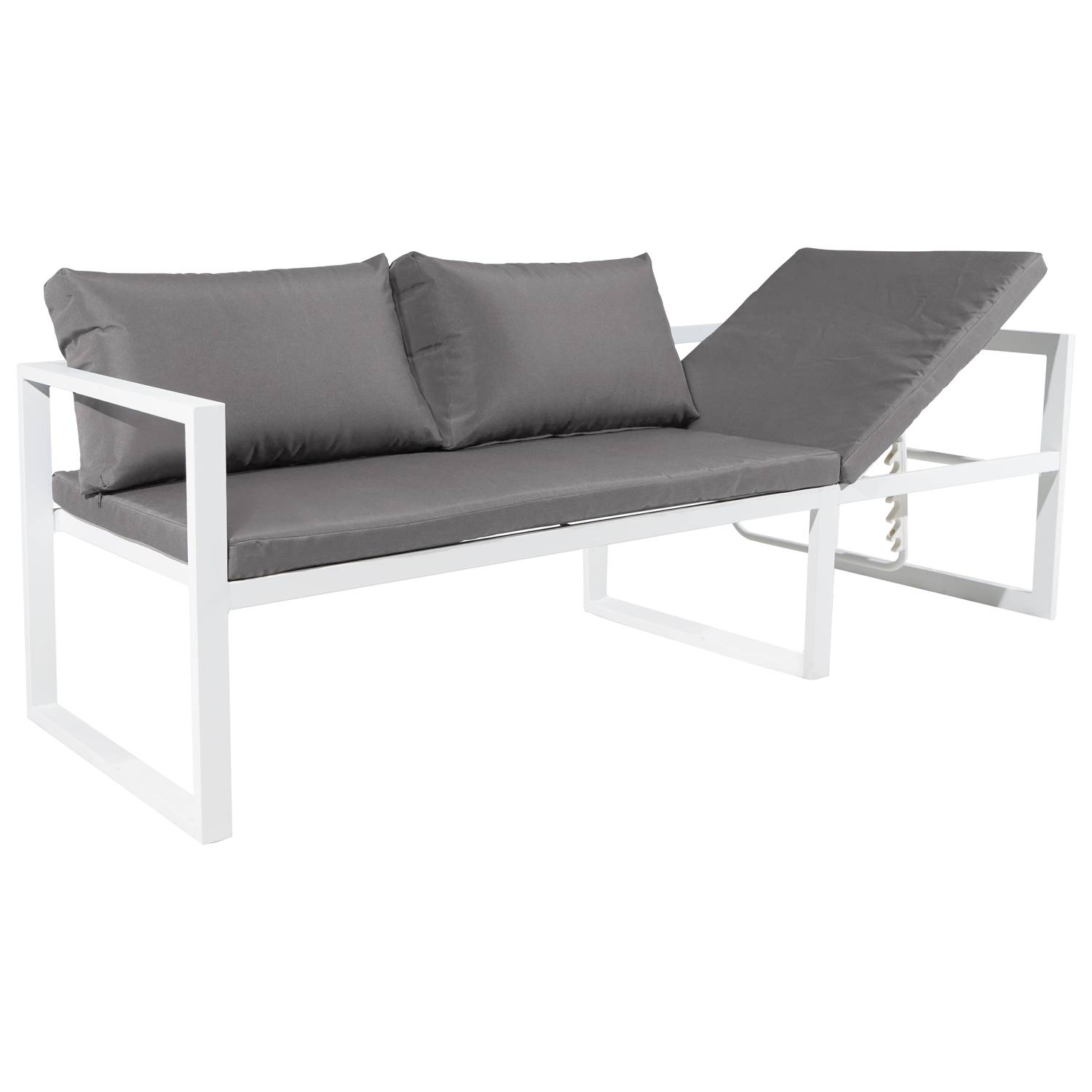 Happy Garden - Salon de jardin modulable IBIZA en tissu gris 7 places - aluminium blanc - HAPPY GARDEN - Imagen 6