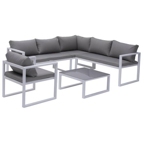 Happy Garden - Salon de jardin modulable IBIZA en tissu gris 7 places - aluminium blanc - HAPPY GARDEN - Imagen 3