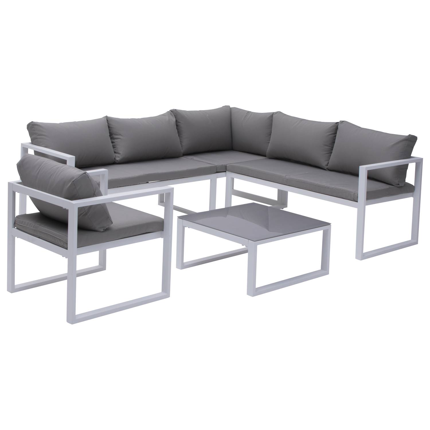 Happy Garden - Salon de jardin modulable IBIZA en tissu gris 7 places - aluminium blanc - HAPPY GARDEN - Imagen 3