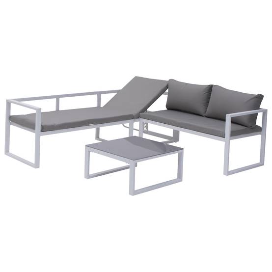 Happy Garden - Salon de jardin modulable IBIZA en tissu gris 7 places - aluminium blanc - HAPPY GARDEN - Imagen 4