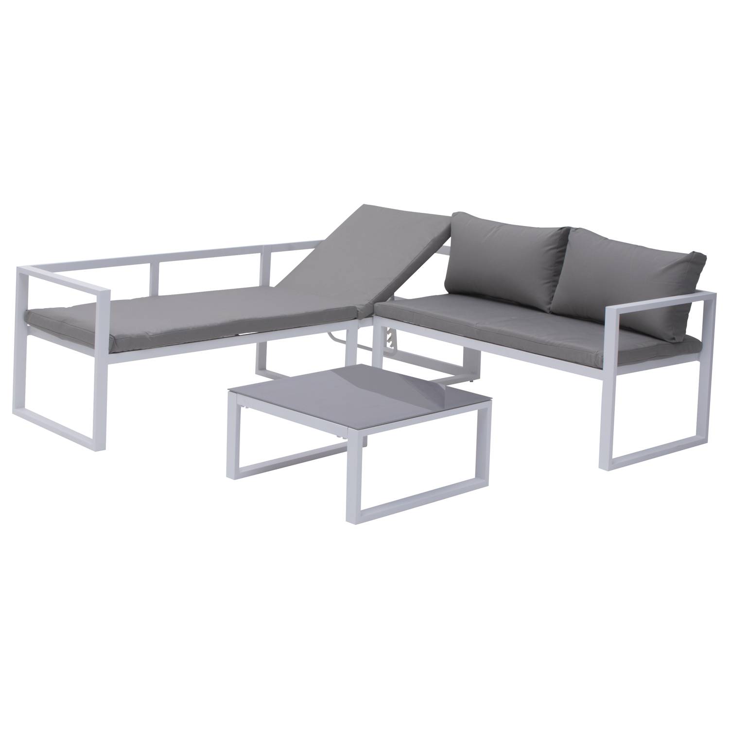 Happy Garden - Salon de jardin modulable IBIZA en tissu gris 7 places - aluminium blanc - HAPPY GARDEN - Imagen 4