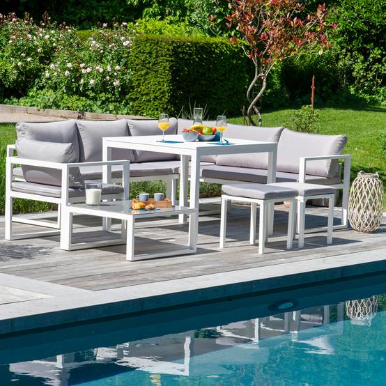 Happy Garden - Salon de jardin modulable IBIZA en tissu gris 7 places - aluminium blanc - HAPPY GARDEN - Imagen 2