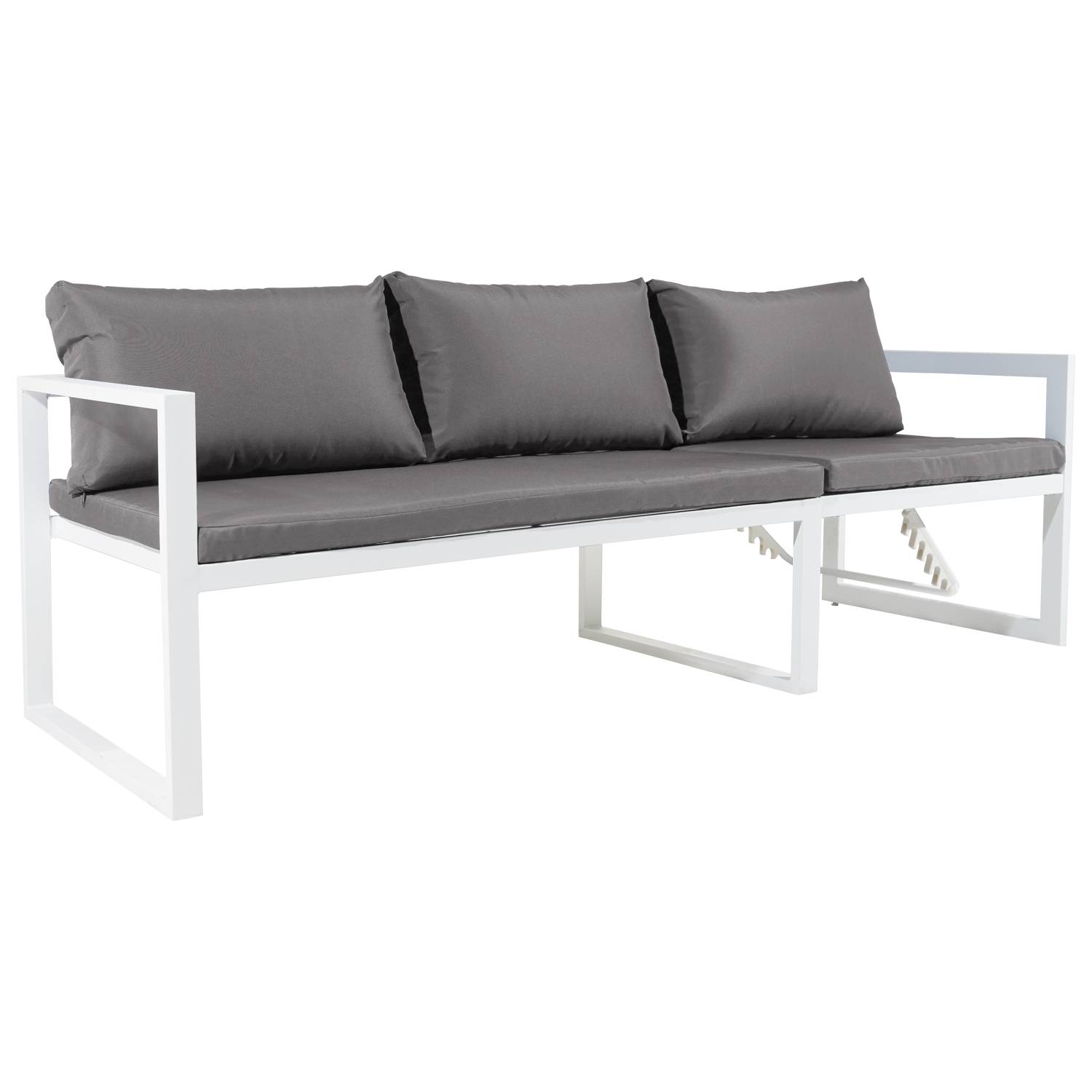 Happy Garden - Salon de jardin modulable IBIZA en tissu gris 7 places - aluminium blanc - HAPPY GARDEN - Imagen 5
