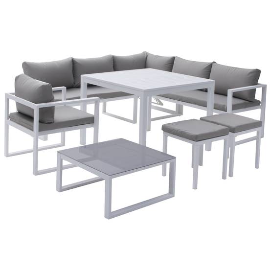 Happy Garden - Salon de jardin modulable IBIZA en tissu gris 7 places - aluminium blanc - HAPPY GARDEN - Imagen 1