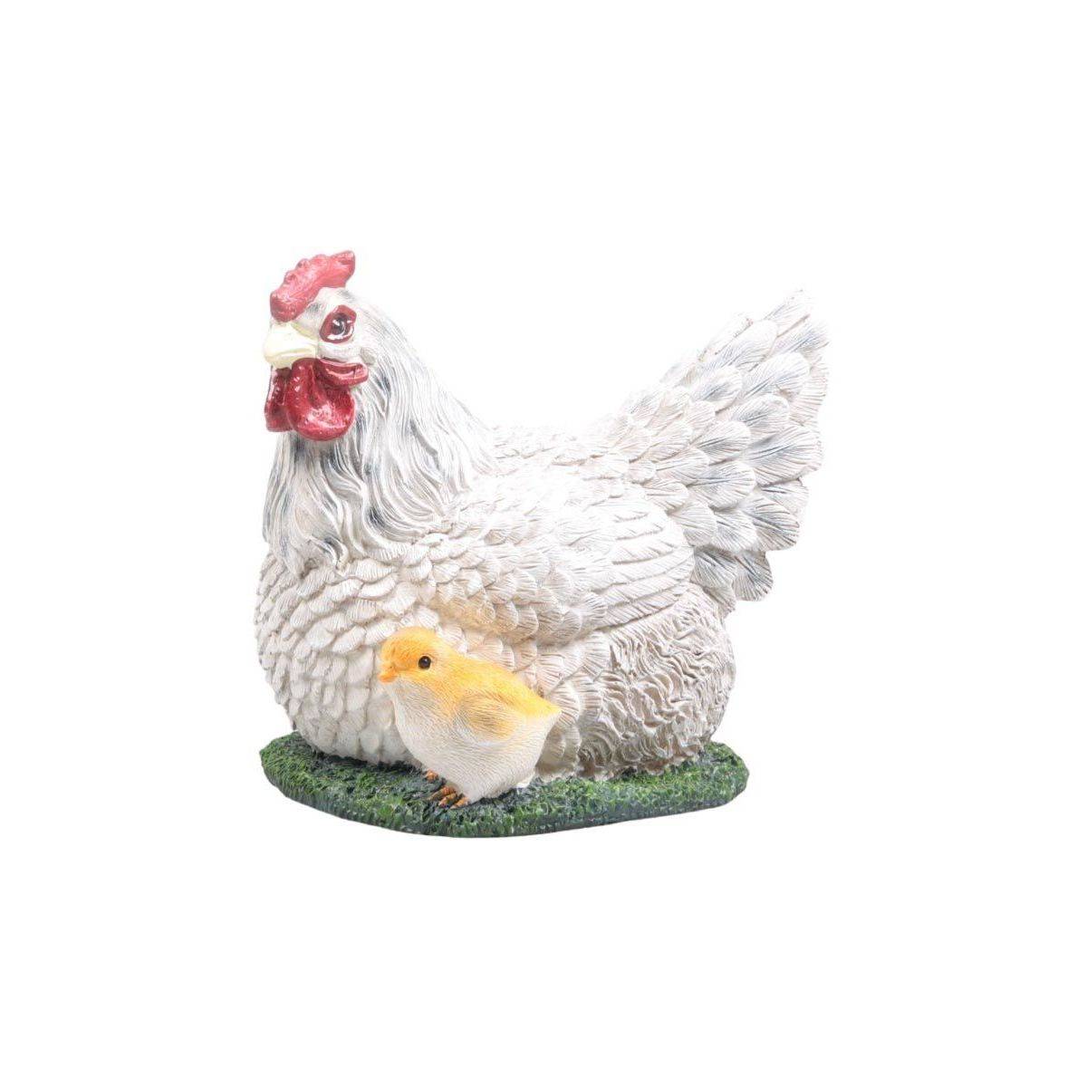 Farmwood Animals - Poule couvant avec poussin en résine 17 x 23 x 19 cm - Imagen 1