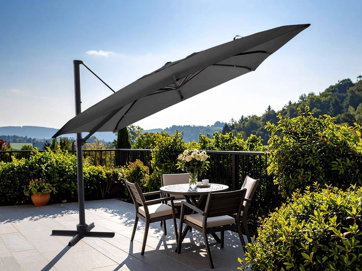 Jardideco - Parasol déportée 3 x 3 m inclinable 5 positions Anthracite - Jardideco - Image 2