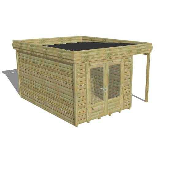 ABRI DE JARDIN bois autoclave 27mm - 3,64x4,34m / 16m2 - Bac acier - Plancher bois - Image 1