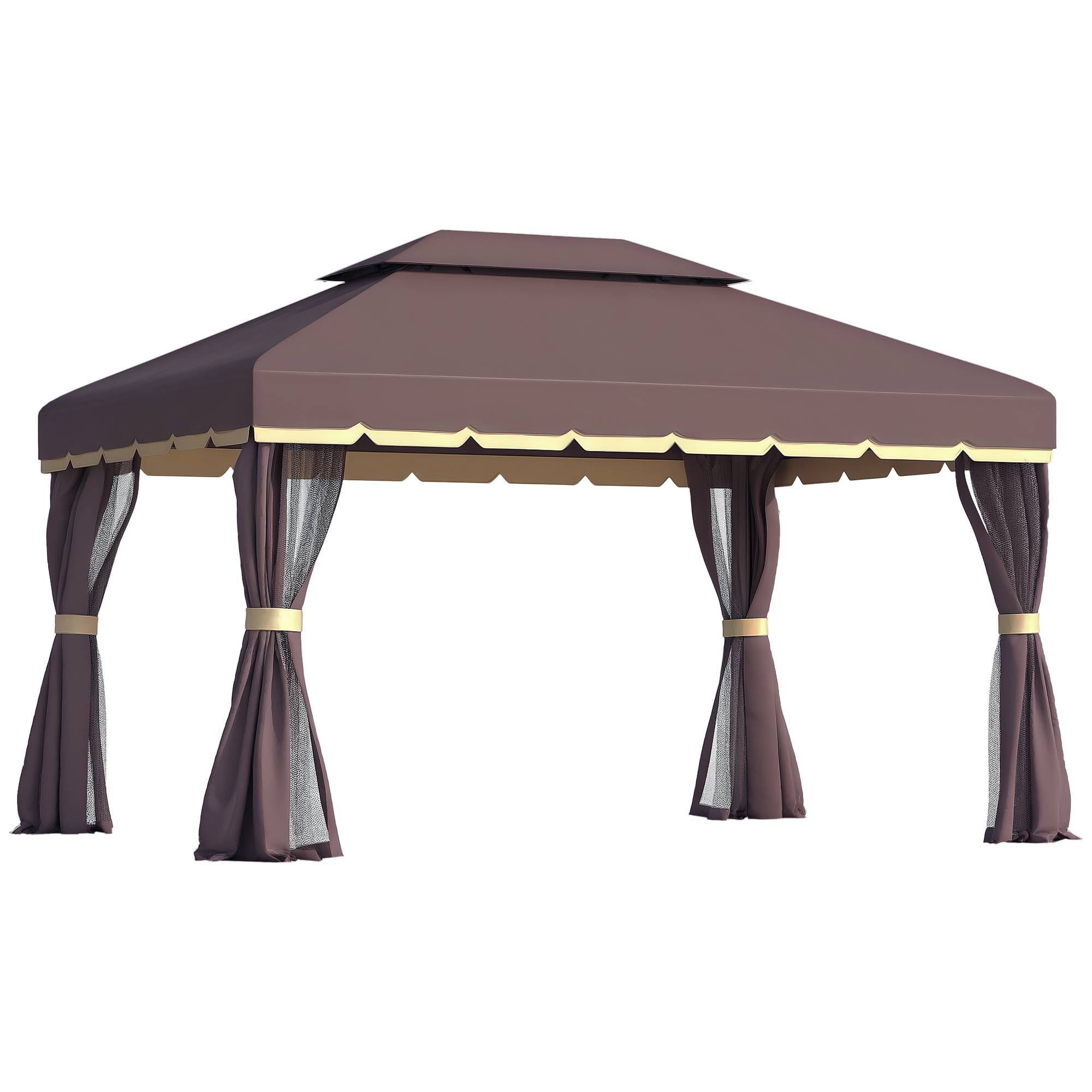 Pavillon jardin pavillon 390x290x280 cm tente jardin tente fête tente fête 4 parois moustiquaire résistant alu polyester café+noir - Image 1