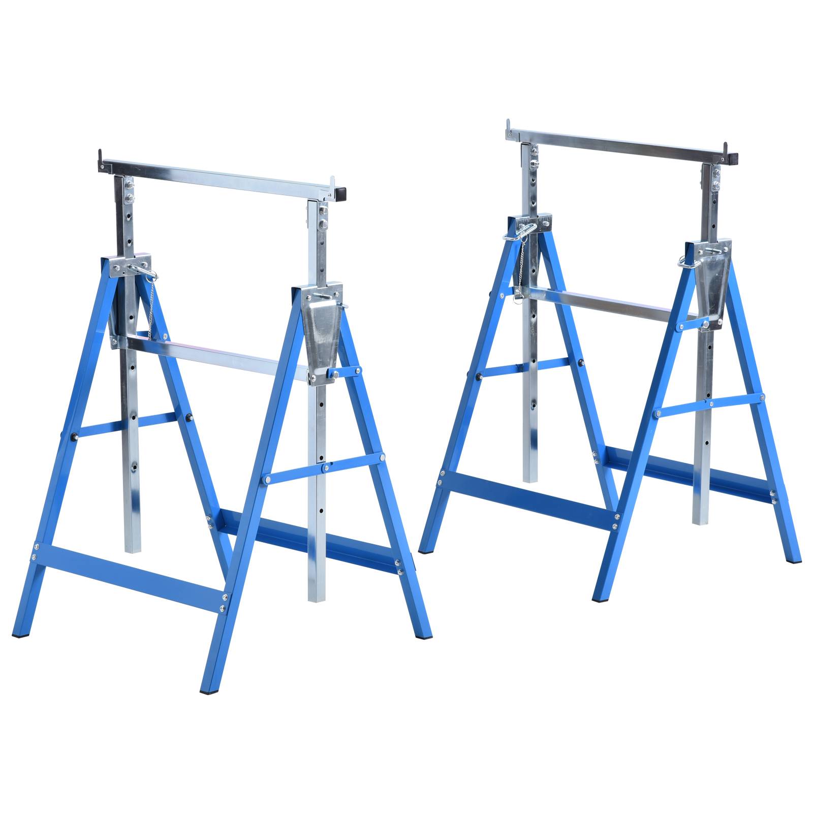 ComfortXL - Lot de 2 tréteaux télescopiques pliants en acier Q195 bleu et argent 80 à 130 cm pour atelier et jardin - Image 2