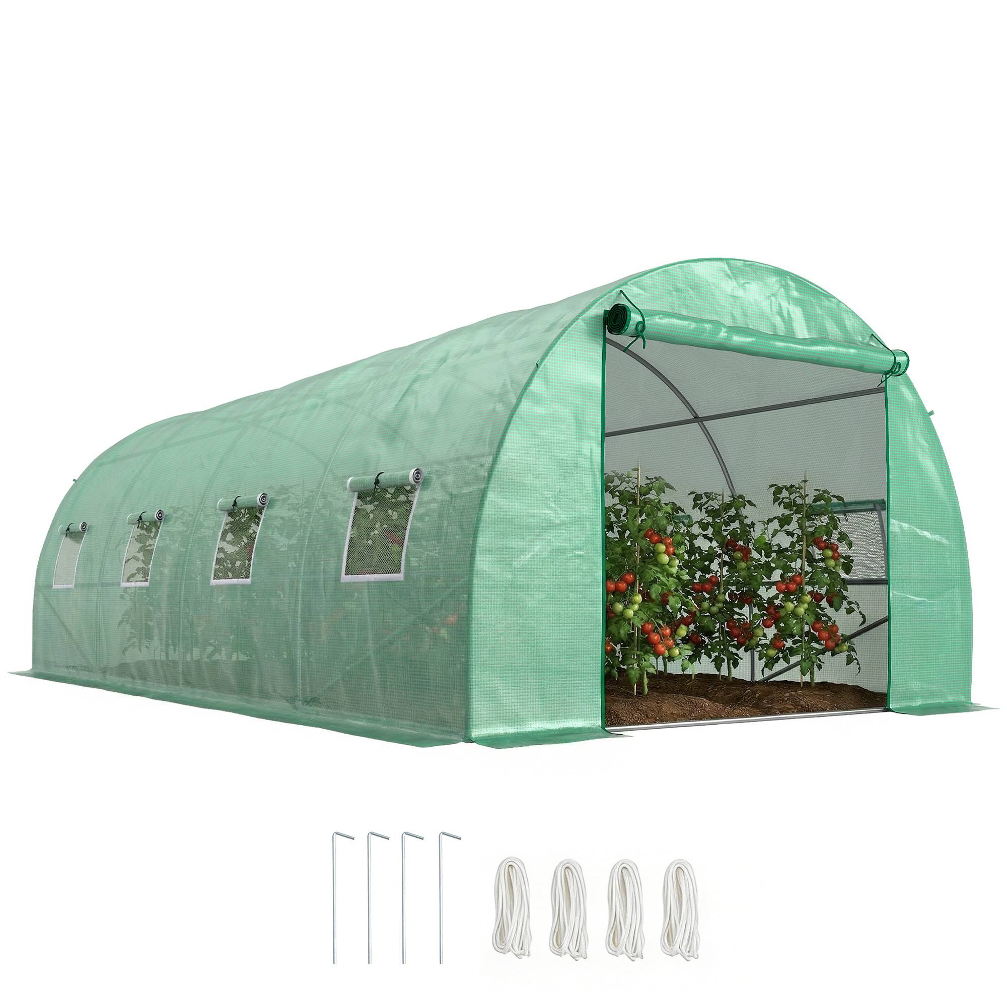 Sans Marque - Serre aluminium plain-pied tunnel culture chaude plastique acier vert - Image 1