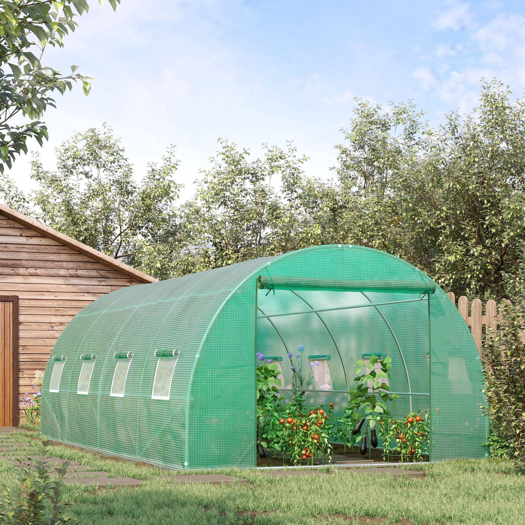 Sans Marque - Serre aluminium plain-pied tunnel culture chaude plastique acier vert - Image 4