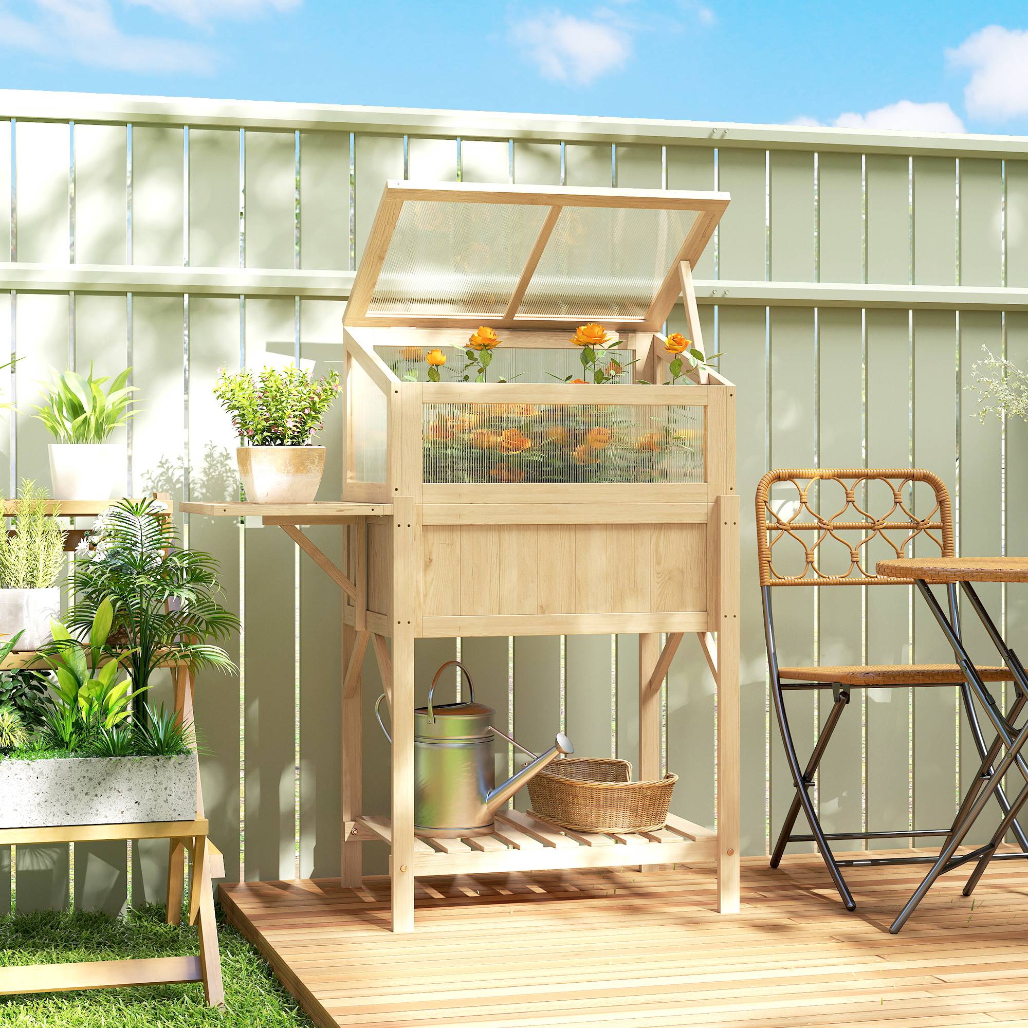 ComfortXL - Carré potager serre Bois sapin table rempotage pliante étagère 104x50x120cm naturel - ComfortXL Outdoor Living - Image 4