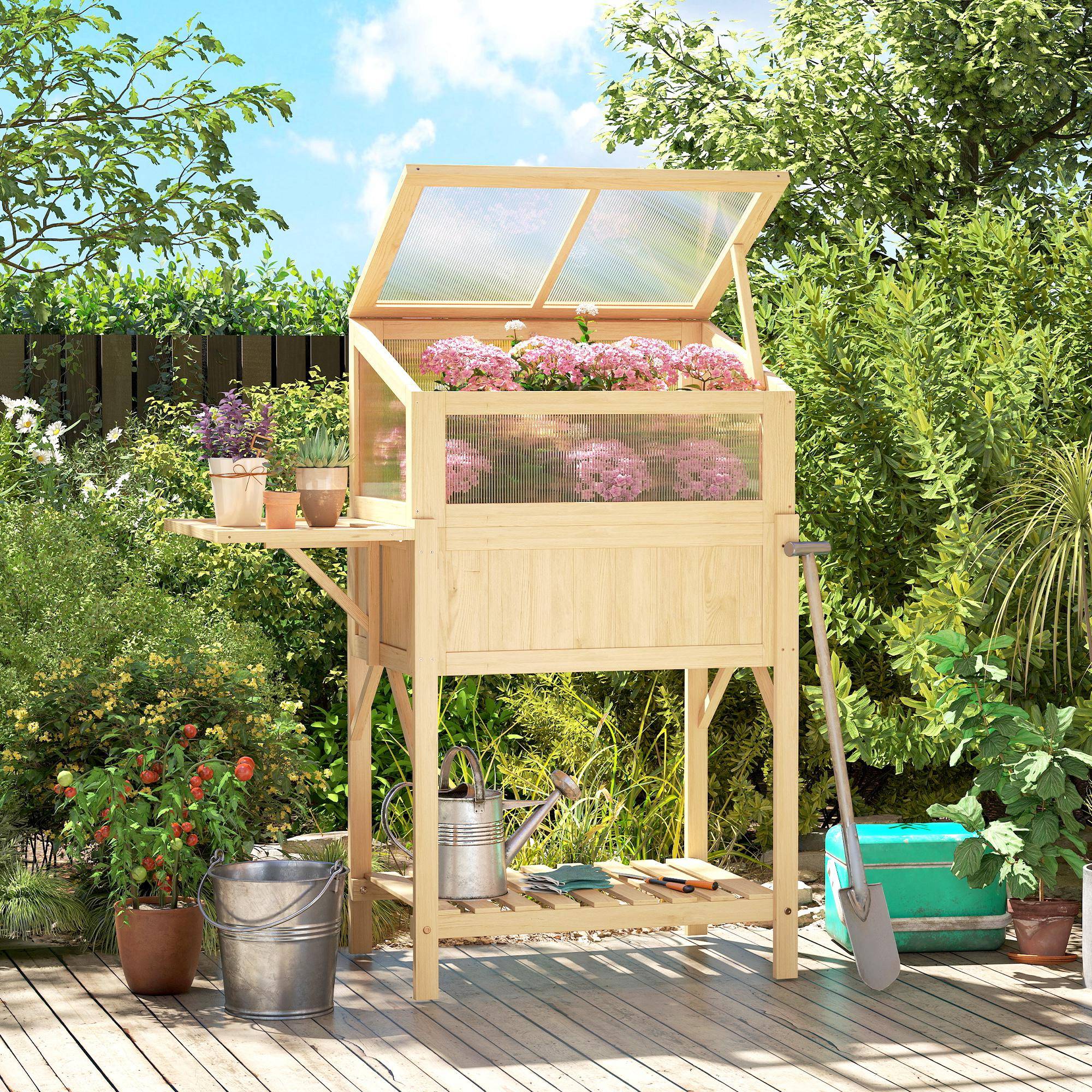 ComfortXL - Carré potager serre Bois sapin table rempotage pliante étagère 104x50x120cm naturel - ComfortXL Outdoor Living - Image 3