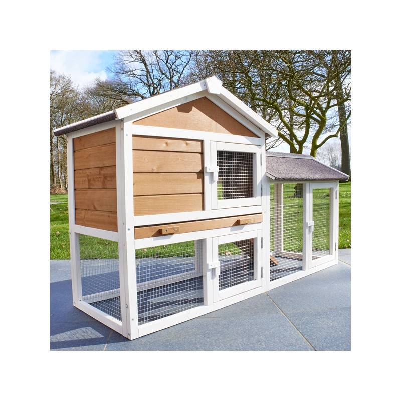 Cage Clapier Enclos lapin Extérieur en bois Haute Qualité pour lapins petits animaux- Modèle : 086 Belle cour 146x50x86cm(LxPxH) - Image 1