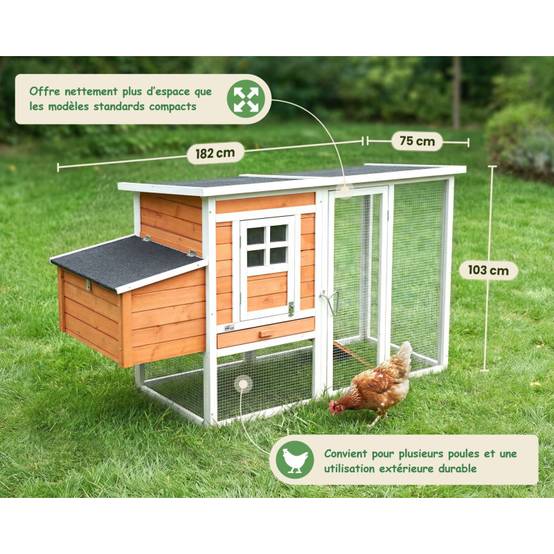 Poulailler en bois pour jardin extérieure 183x103x75cm Cage Canard avec Nichoir Modèle Ida - Image 2