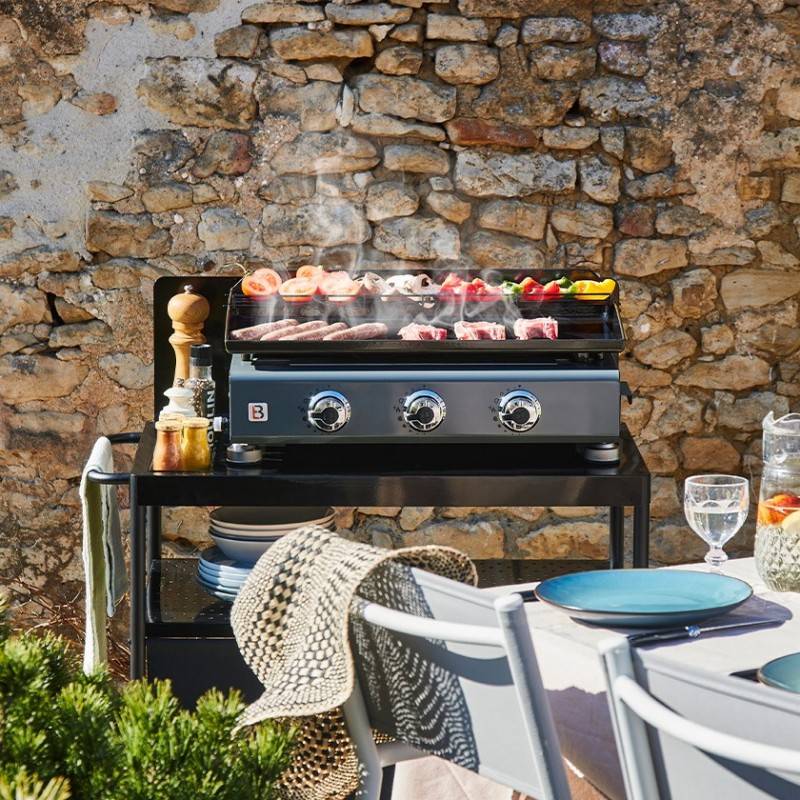 Brasero - Plancha à gaz Silvia II G 3 Feux Gris métallisé - BRASERO - Plaque acier émaillée - 67 x 34 cm - 7,5 kW - Image 8