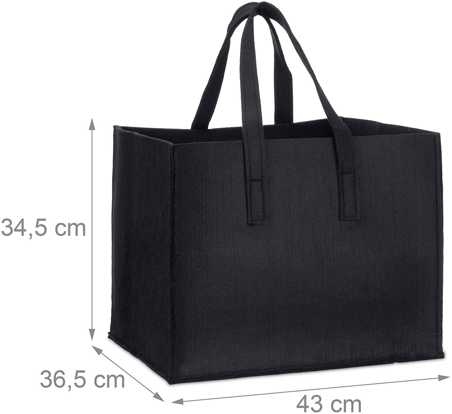Helloshop26 - Panier sac à bûches de bois en feutre 2 poignées pliable porte revues 43 cm noir - Imagen 1
