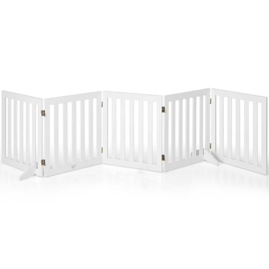 Barrière de Sécurité pour Chien 3 Panneaux avec 2 Pieds de Soutien 150x60 CM Barrière Modulable Pliable pour Animaux Blanc - Image 4
