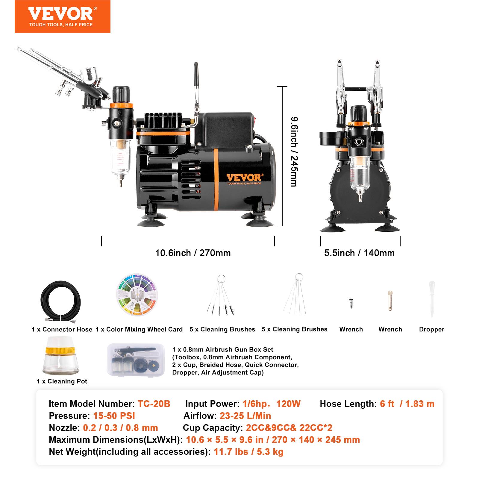 Vevor - VEVOR Kit d'aérographe compresseur d'air à double ventilateur avec 3 pistolets - Image 7