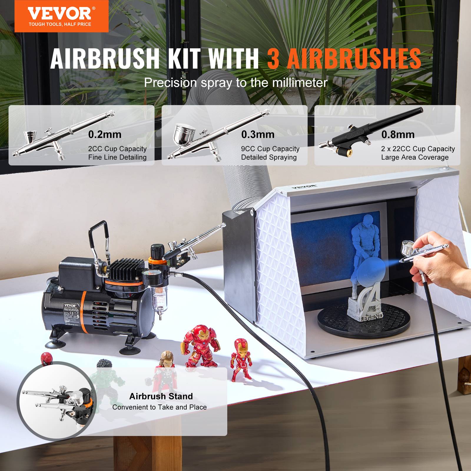 Vevor - VEVOR Kit d'aérographe compresseur d'air à double ventilateur avec 3 pistolets - Image 2