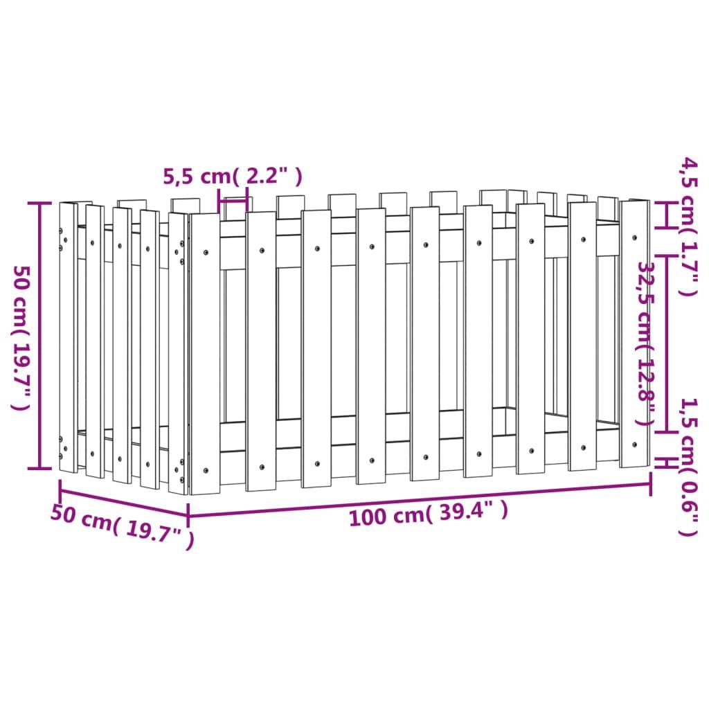 ComfortXL - Carré potager haut en pin massif design clôture pour jardin 100x50x50 cm – ComfortXL Outdoor Living - Image 9