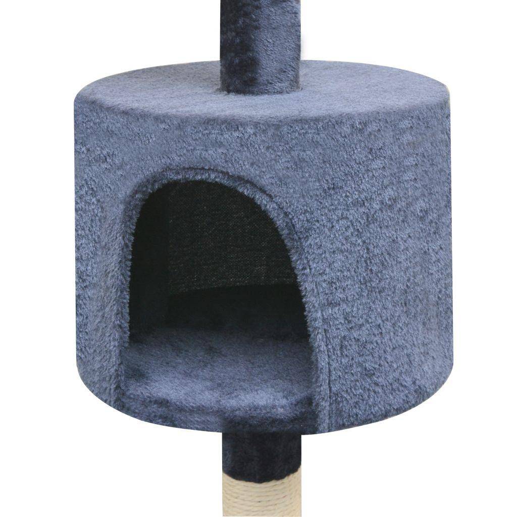 Helloshop26 - Arbre à chat griffoir grattoir niche jouet animaux peluché en sisal 125 cm bleu foncé - Imagen 3