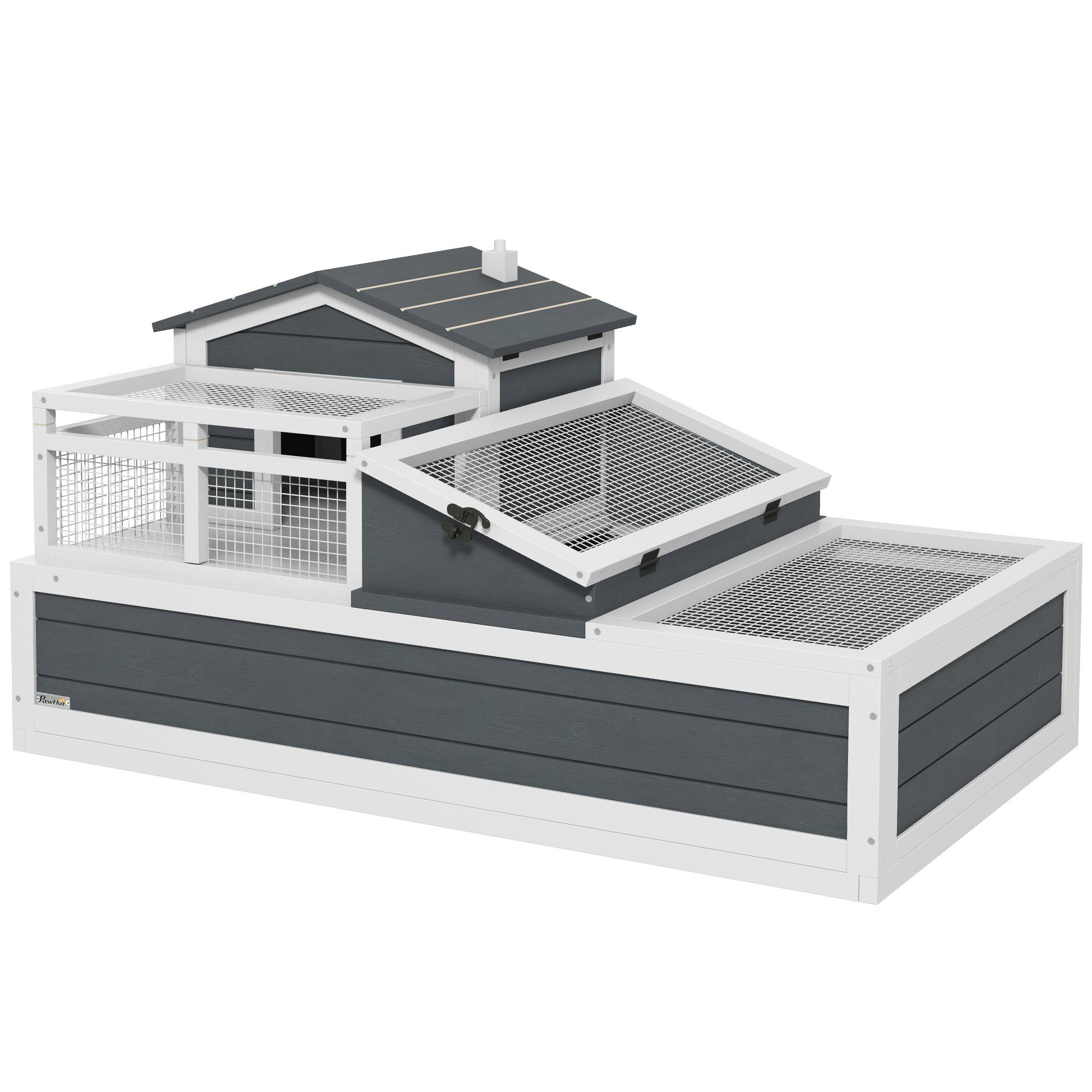 ComfortXL - Enclos tortue bois de sapin et métal gris 2 niveaux pour intérieur extérieur avec toits ouvrants portes verrouillables - Image 10