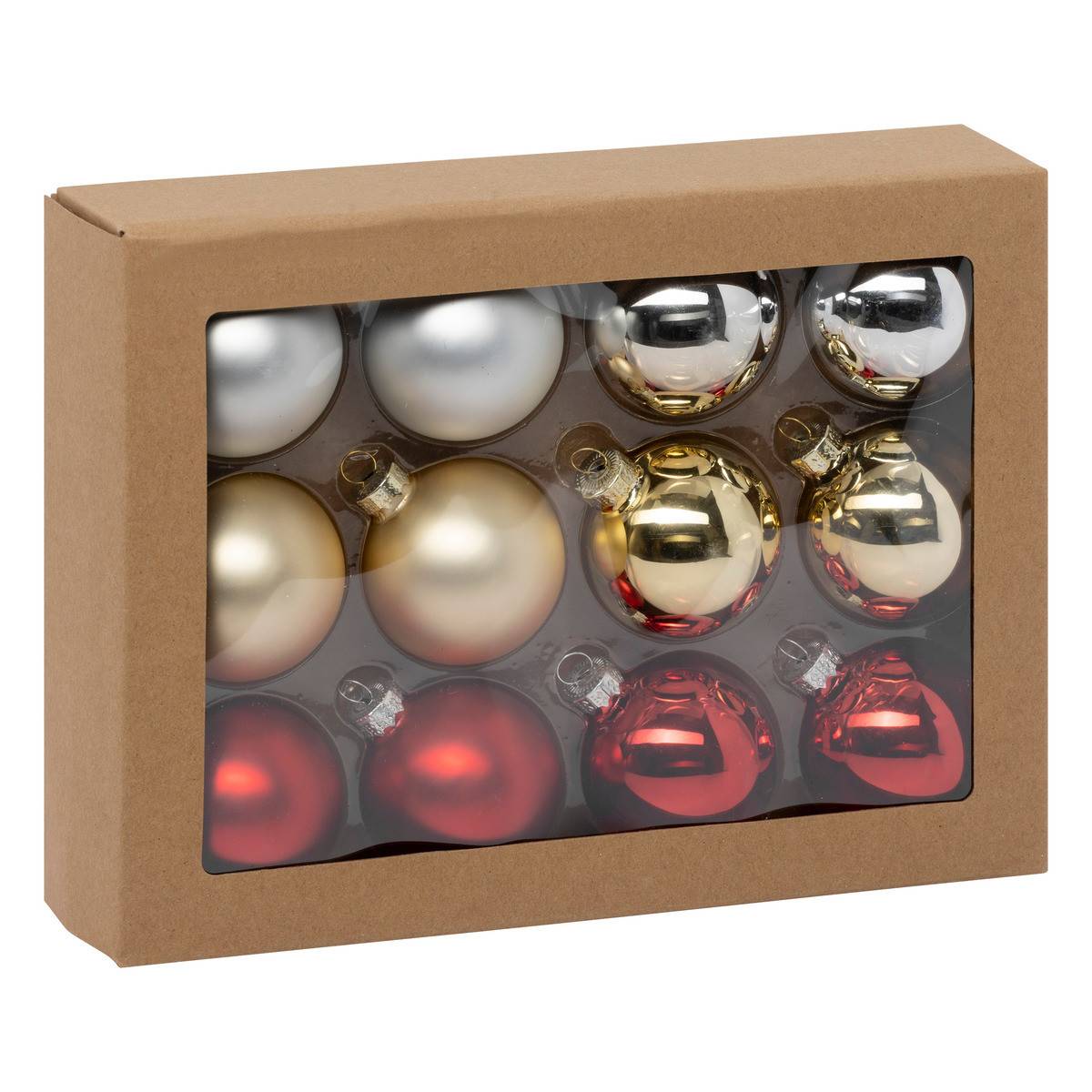 Fééric Lights & Christmas - Déco Sapin de Noël Lot de 12 Boules en Verre D 6 cm Or, Rouge et Argent - Imagen 1