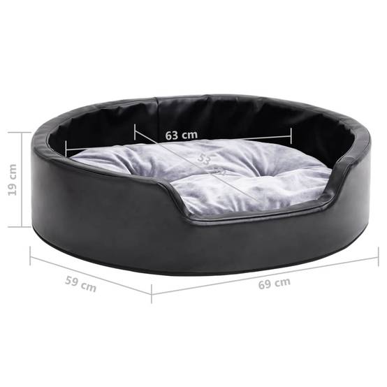 Lit pour chiens similicuir et peluche noir et gris 69 x 59 x 19 cm - PANGIVO - Image 8