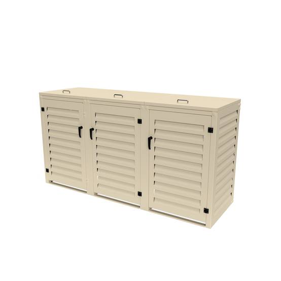 Cache Poubelle Extérieur Triple en Aluminium thermolaqué - Abri pour 3 conteneurs 240 Litres – Crème RAL 1015 - Image 1