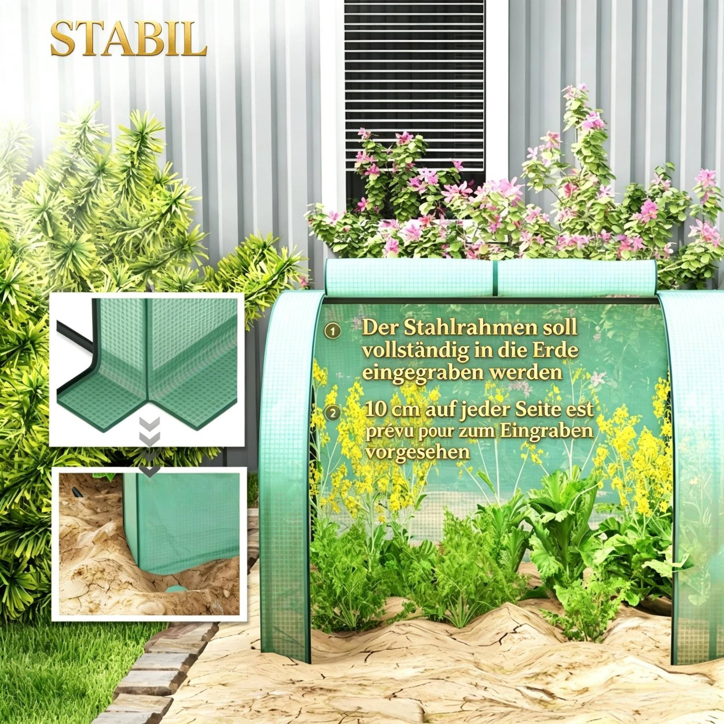 ComfortXL - Mini serre à tomates PE acier 140 g/m² 395 x 100 x 80 cm verte potager 4 portes zippées entretien facile - Image 5